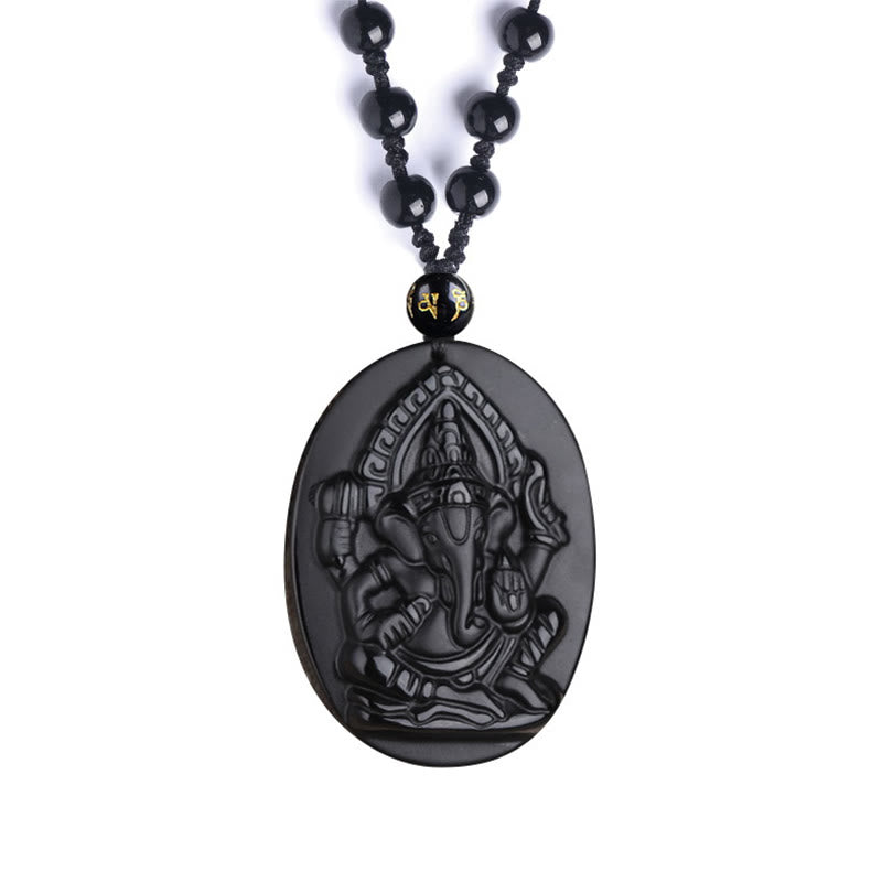 Tibetan Obsidian Ganesh Ganpati Elephant Wealth Amulet Necklace - Image 12
