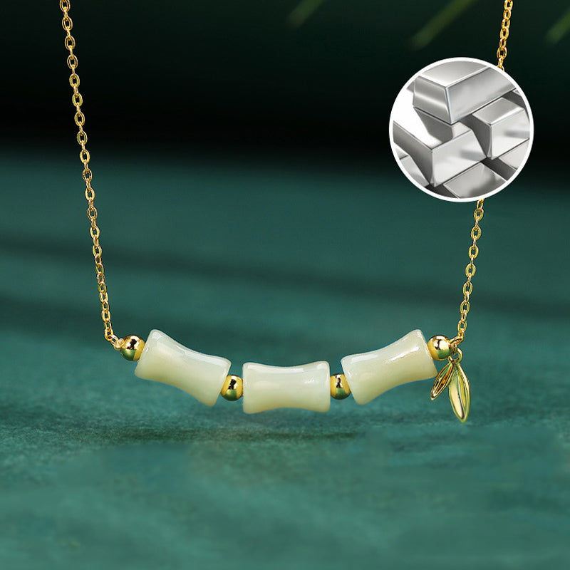 925 Sterling Silver Hetian Jade Bamboo Fu Character Prosperity Necklace Pendant Bracelet - Image 8