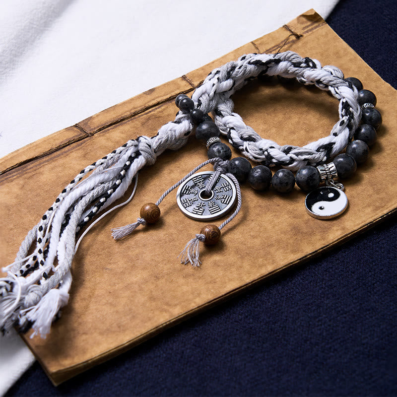 Black Glitter Stone Cat's Eye Yin Yang Mountain Ghosts Spend Money Power Double Layer Rope Bracelet - Image 7