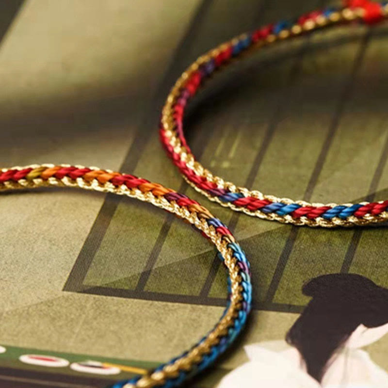 925 Sterling Silver Fu Character Zongzi Pattern Multicolored String Luck Handmade Braided Bracelet - Image 7