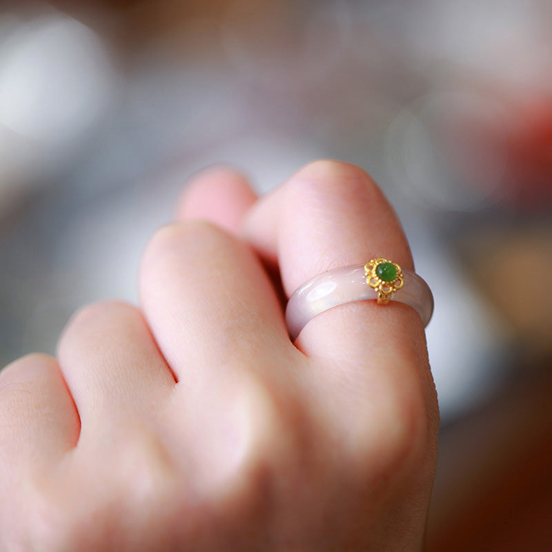 White Agate Cyan Jade Turquoise Red Agate Luck Protection Ring - Image 5