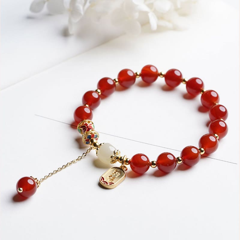 Natural Red Agate Hetian Jade Fu Character Confidence Charm Bracelet (Extra 30% Off | USE CODE: FS30) - Image 4
