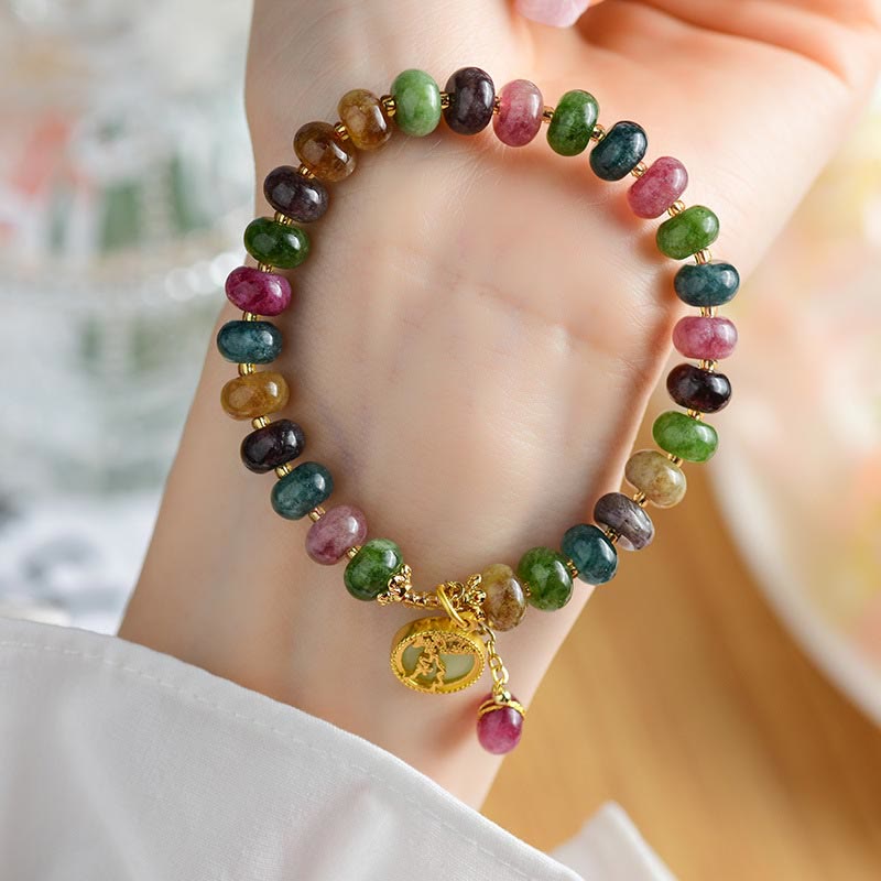 Colorful Tourmaline Cute Flower Rabbit Charm Love Bracelet