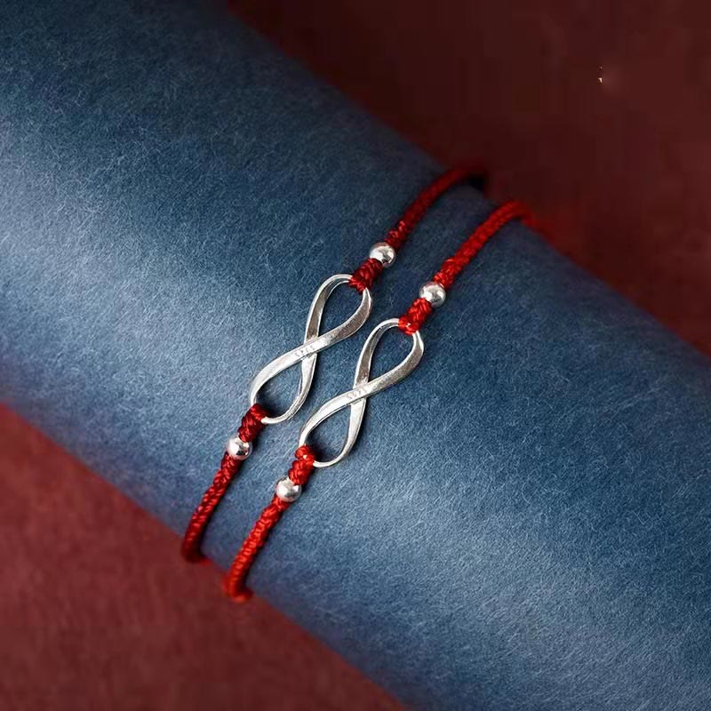 925 Sterling Silver Endless Knot Protection Luck Red String Bracelet Anklet - Image 4
