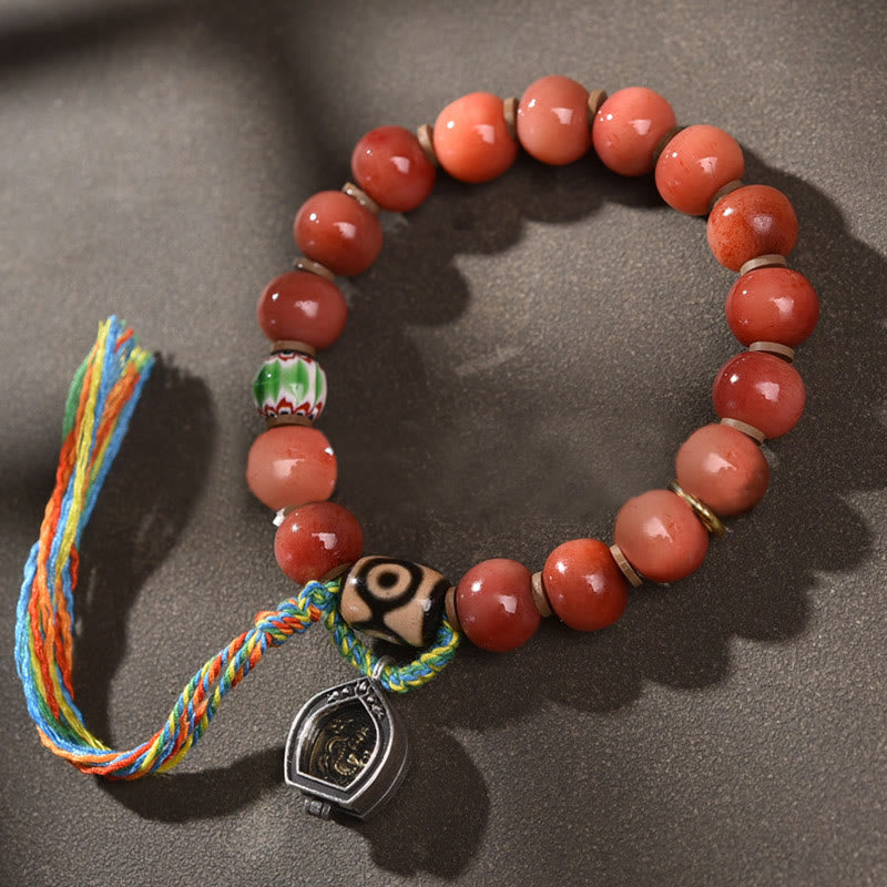 Tibetan Natural Camel Bone Dzi Bead Bodhi Seed Charm Luck Bracelet