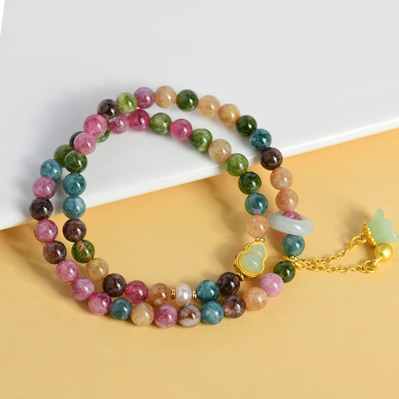Multicolored Tourmaline Gourd Wisdom Double Wrap Lily Of The Valley Charm Bracelet - Image 3