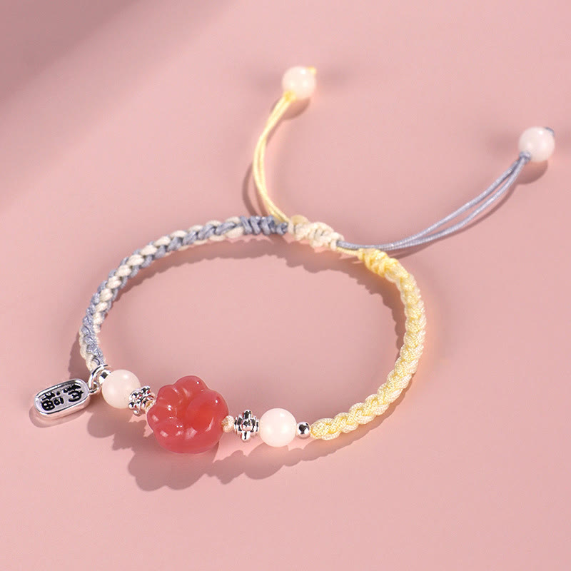 Yanyuan Agate Cat Claw Paw White Bodhi Seed Fu Character Positive Braided Rope Bracelet - Image 4