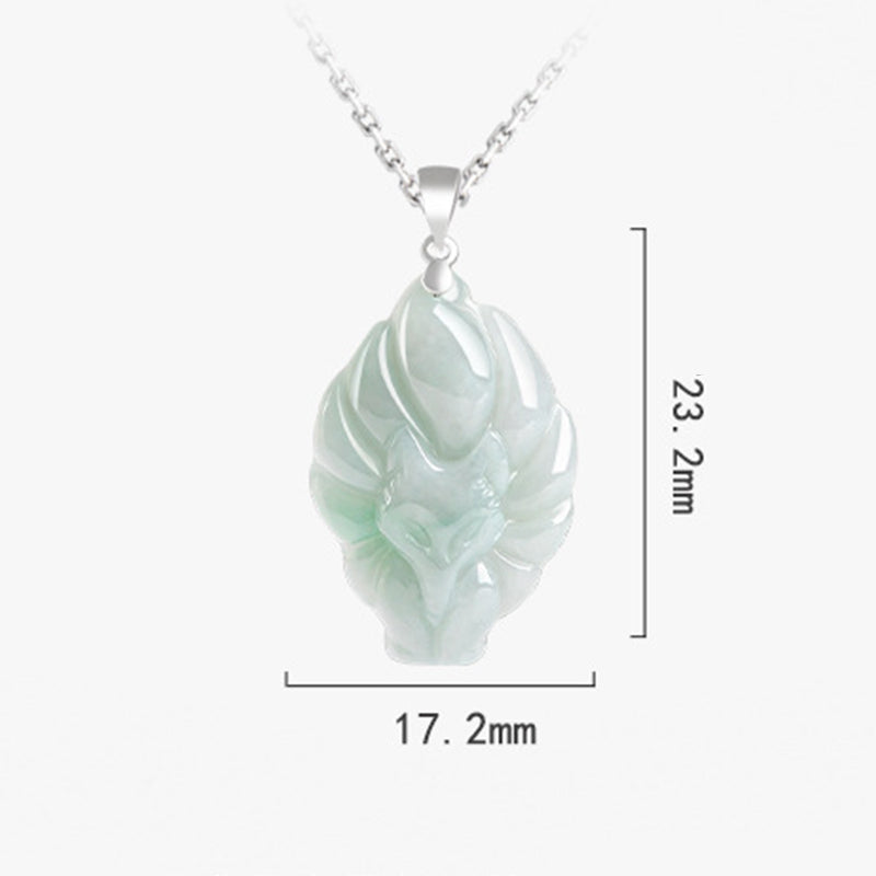 925 Sterling Silver Natural Jade Nine Tailed Fox Prosperity Necklace Pendant - Image 11