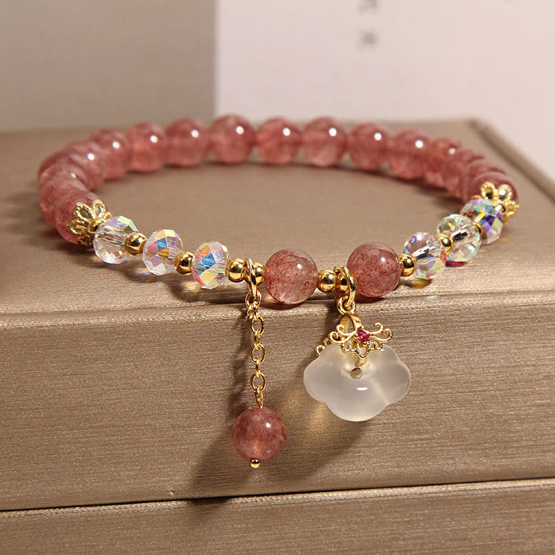 Natural Strawberry Quartz Crystal White Agate Auspicious Cloud Healing Bracelet - Image 6