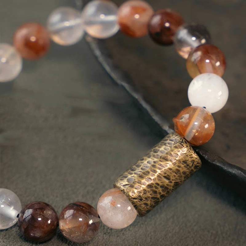 White Crystal Red Hematoid Quartz Gold Rutilated Quartz Purple Phantom Protection Bracelet - Image 13