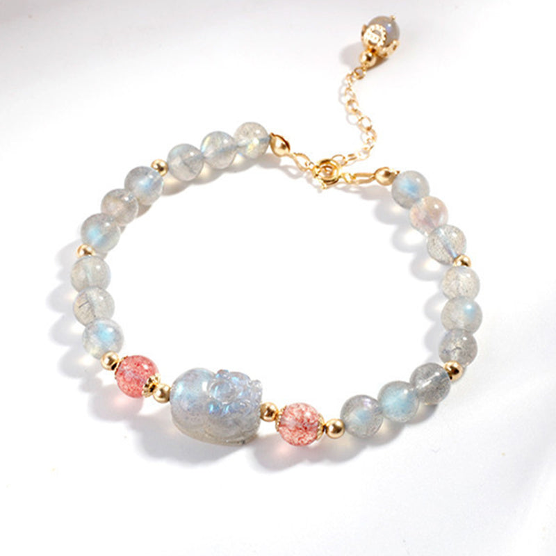 Moonstone Strawberry Quartz PiXiu Healing Bracelet - Image 5