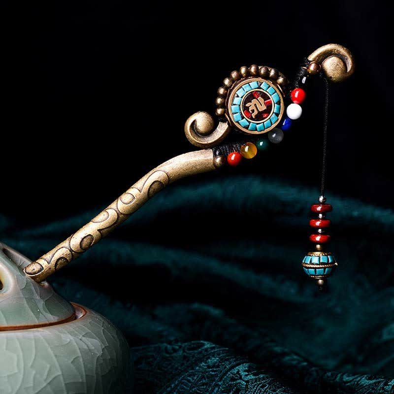 Tibetan Turquoise Agate Protection Hairpin Decorations - Image 3