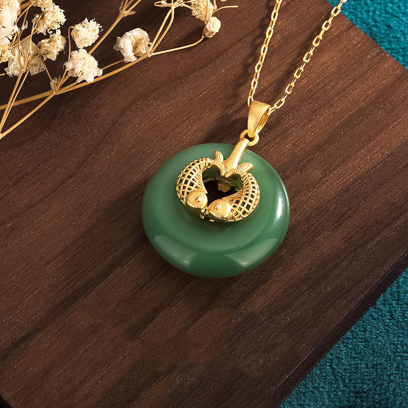 Cyan Jade Koi Fish Luck Necklace Pendant - Image 3
