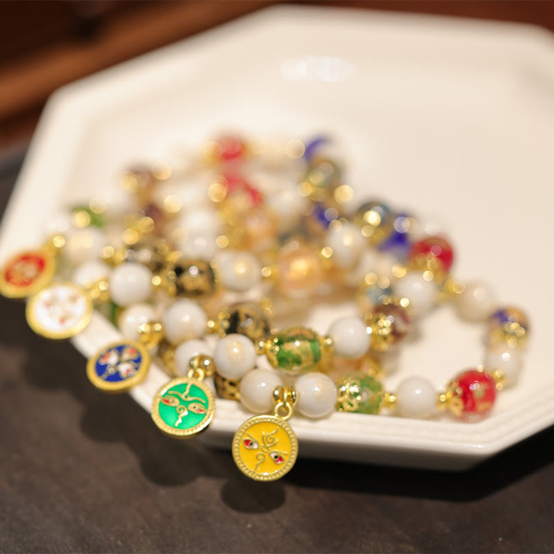 Tibetan Five God Of Wealth Fortune Liuli Glass Bead Incense Ash Porcelain Bead Charm Bracelet - Image 3