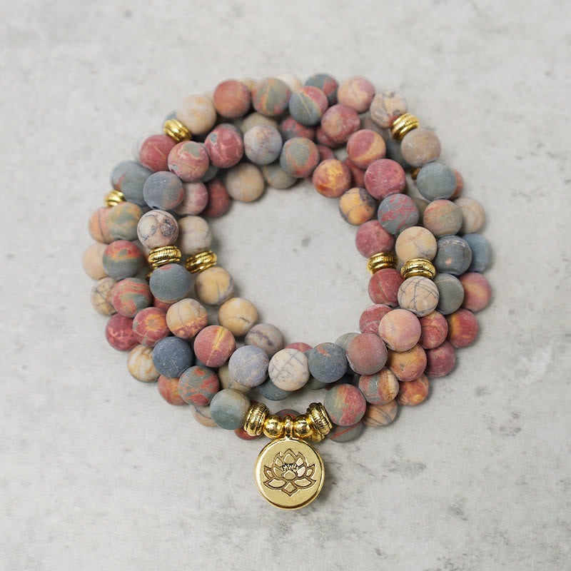 108 Mala Beads Picasso Jasper Stone Courage Energy Bracelet