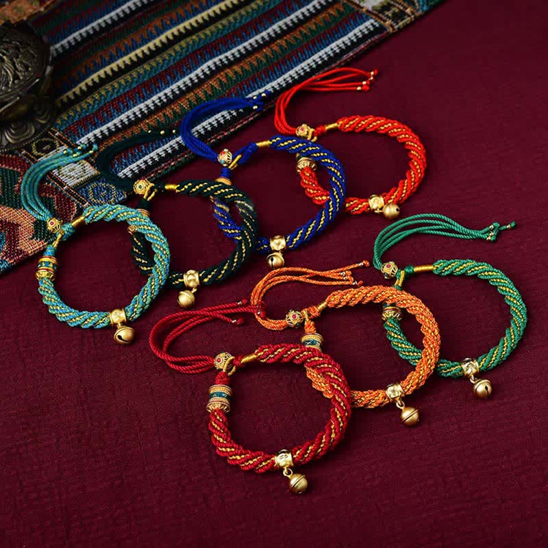 Tibetan Handmade Luck Protection Thangka Prayer Wheel Bell Charm Braid String Bracelet - Image 14