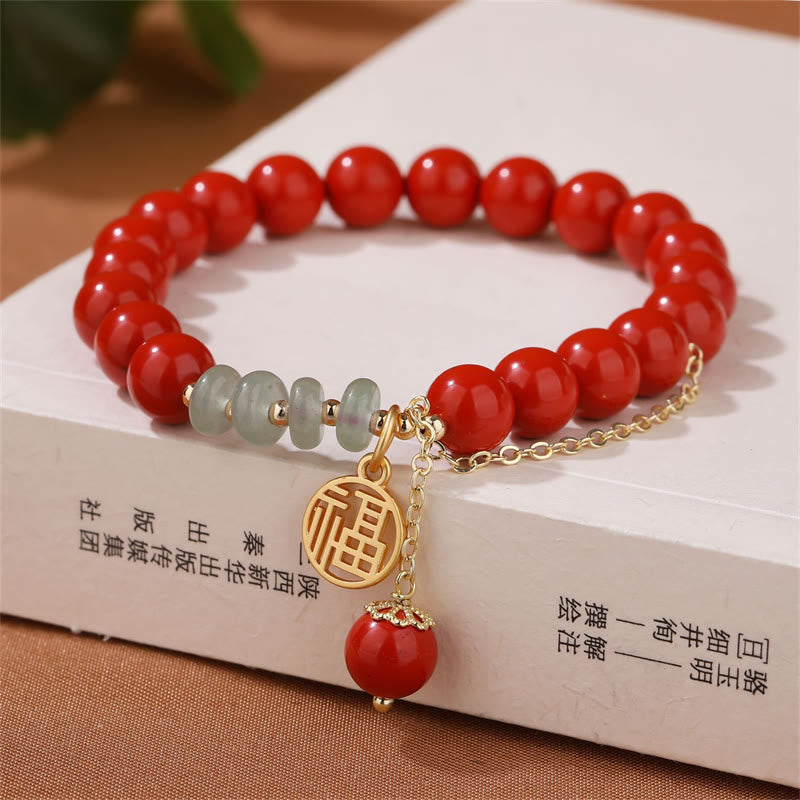Cinnabar Auspicious Fu Character Jade Calm Bracelet