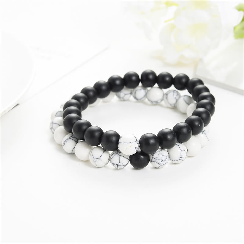 2pcs Natural Frosted Stone White Turquoise Bead Couple Bracelet - Image 3