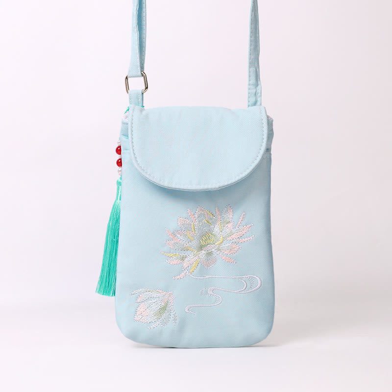 Small Embroidered Flowers Crossbody Bag Shoulder Bag Double Layer Cellphone Bag - Image 15