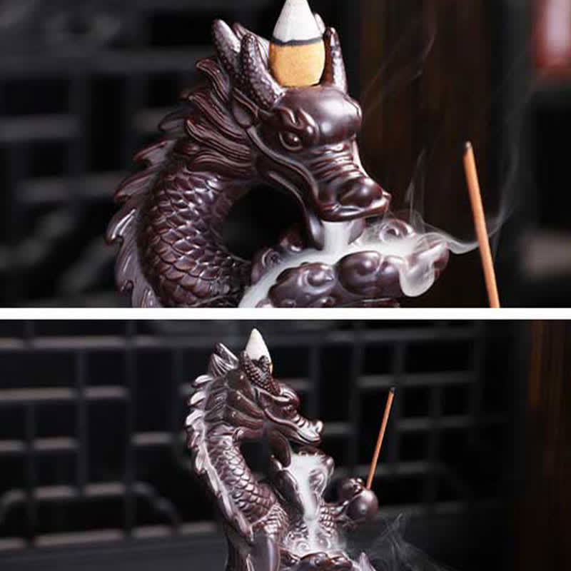 Dragon Lotus Pattern Strength Protection Ceramic Incense Burner Decoration - Image 9