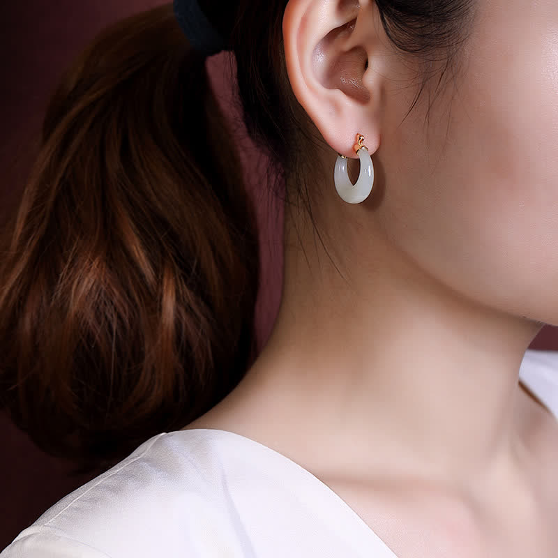 Round Jade Cyan Jade Prosperity Luck Drop Earrings - Image 4