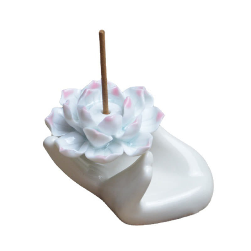 Small Ceramic Lotus Hand Healing Meditation Incense Burner Decoration - Image 6