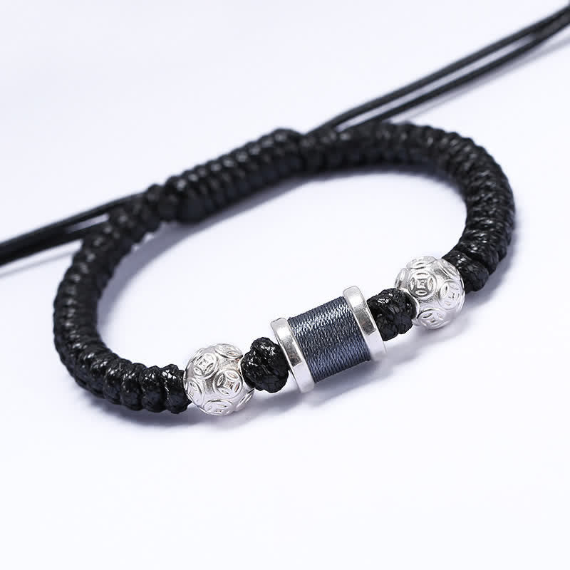 999 Sterling Silver Copper Coin Bead Copper Balance Braided String Bracelet - Image 8