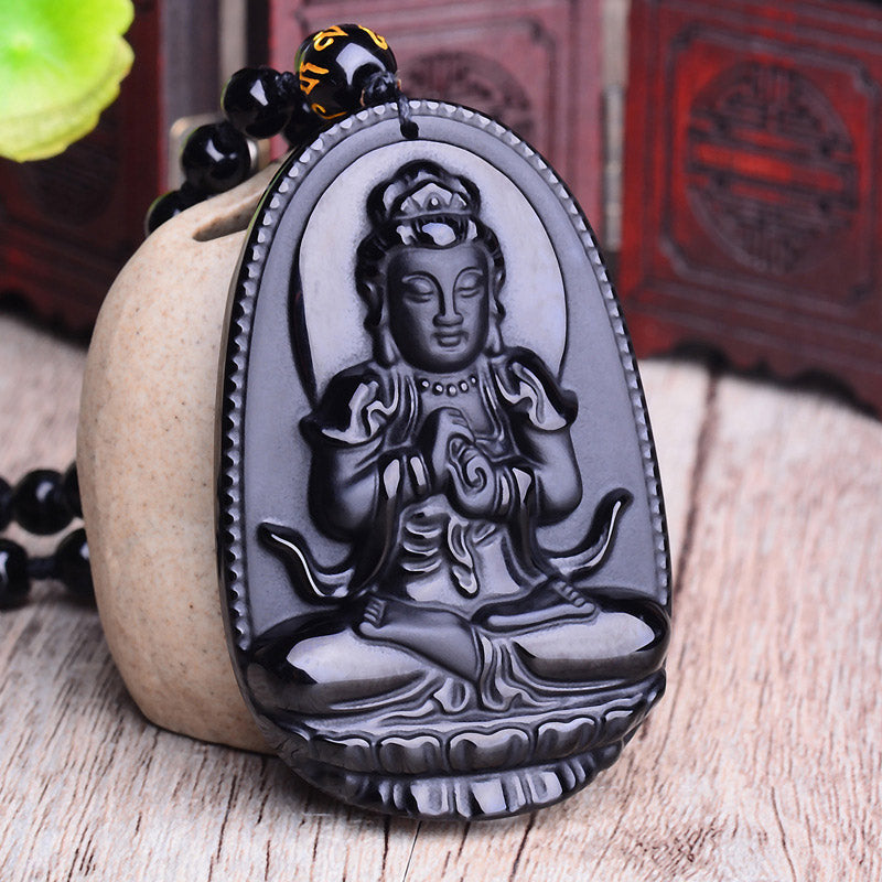 Chinese Zodiac Obsidian Buddha Amulet Protection Pendant Necklace - Image 6