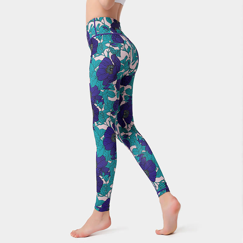 Colorful Flower Petal Leaves Print Sports Exercise Fitness High Waist Leggings Women's Yoga Pants - Image 25