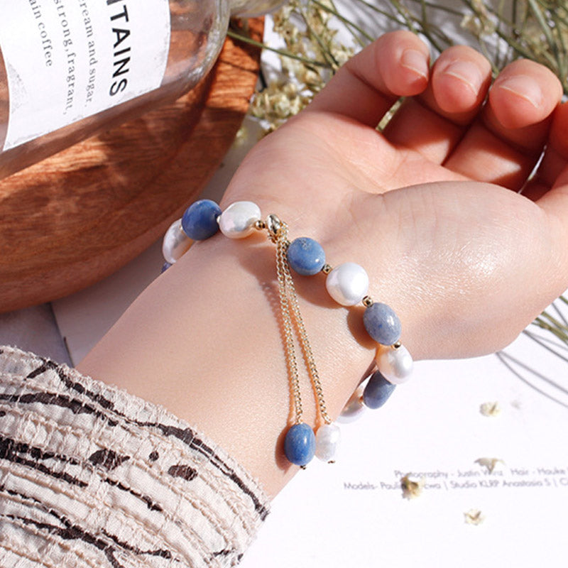 Natural Blue Aventurine Crystal Pearl Bead Healing Bracelet - Image 3