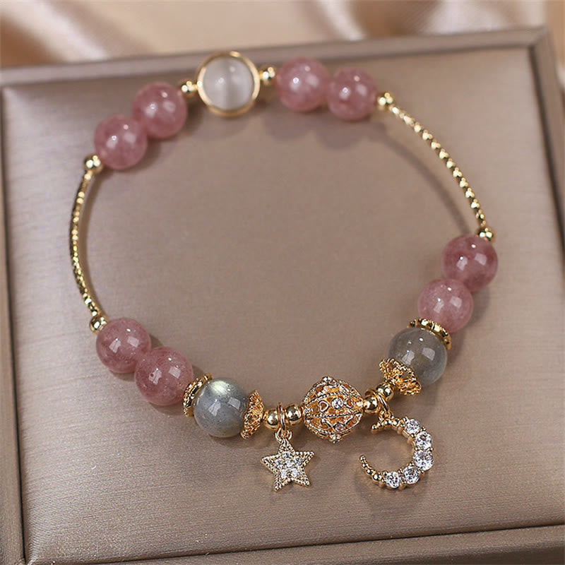 Strawberry Quartz Moonstone Moon Star Love Bracelet - Image 7