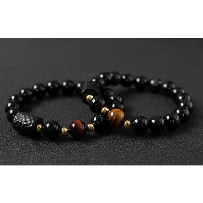 Black Obsidian Ebony Wood Red Tiger Eye Strength Couple Bracelet - Image 19