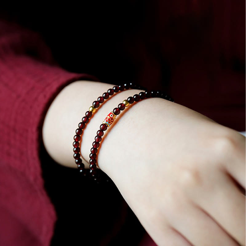 999 Gold Koi Fish Natural Garnet Protection Bracelet - Image 14