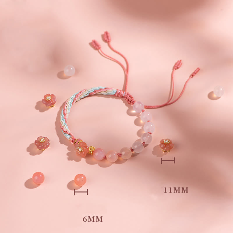Natural Gradient Agate Reincarnation Knot Peach Blossom Wealth Luck Handmade String Bracelet - Image 3