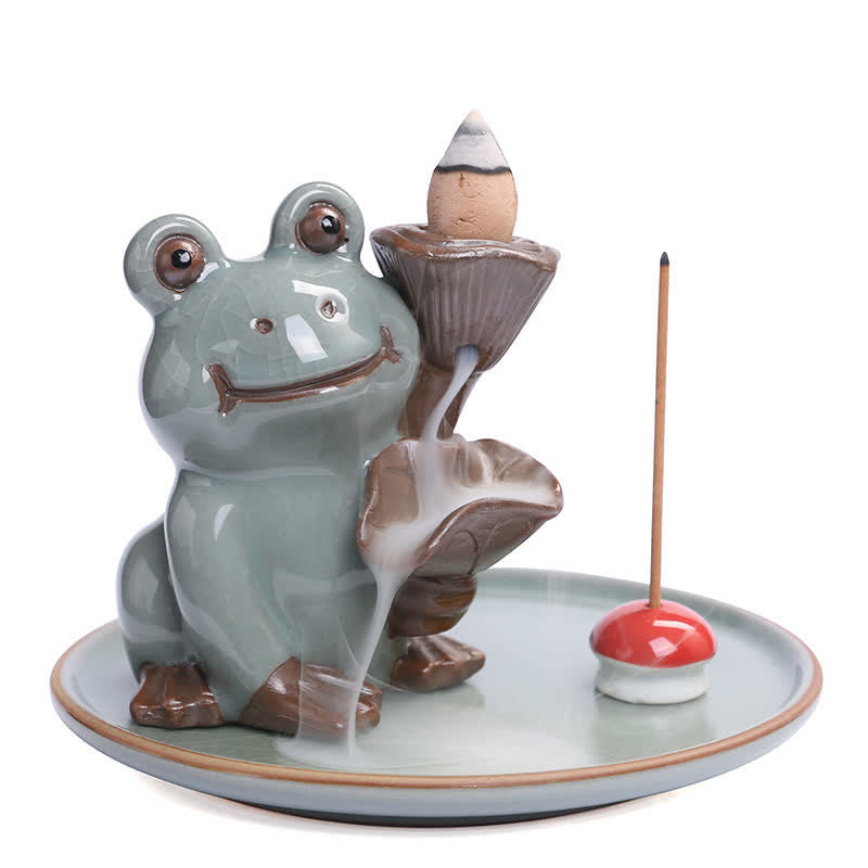 Meditation Frog Ceramic Lotus Healing Incense Burner - Image 8