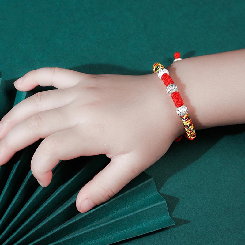 925 Sterling Silver King Kong Knot Multicolored Red String Strength Handmade Braided Kids Child Bracelet - Image 5