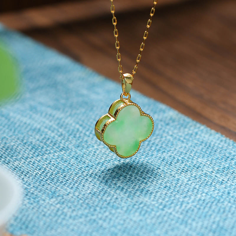 Four Leaf Clover Jade Pattern Luck Necklace Pendant - Image 4