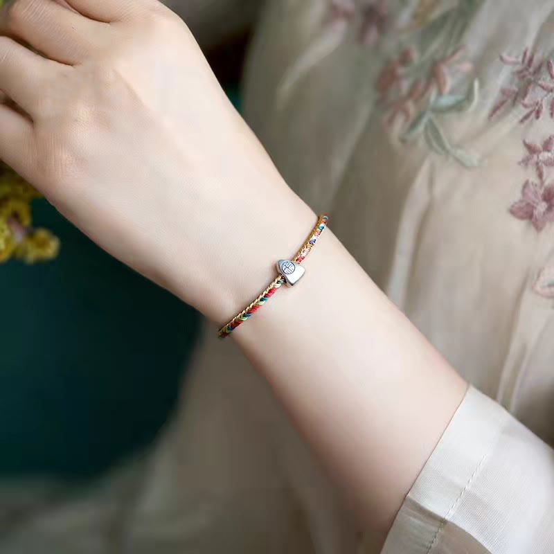 925 Sterling Silver Fu Character Zongzi Pattern Multicolored String Luck Handmade Braided Bracelet - Image 10