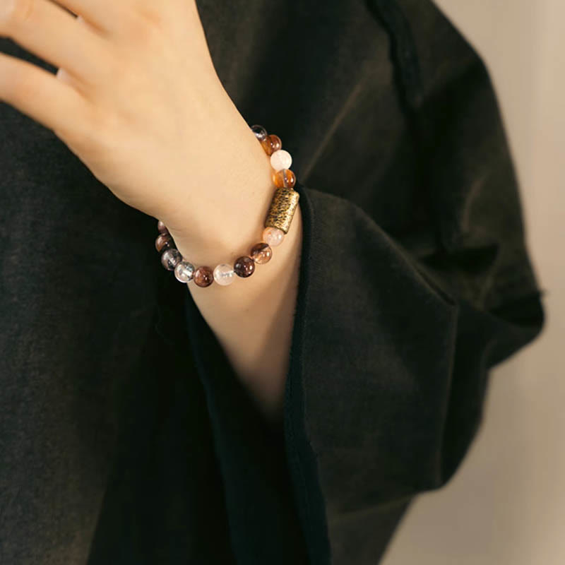 White Crystal Red Hematoid Quartz Gold Rutilated Quartz Purple Phantom Protection Bracelet - Image 20