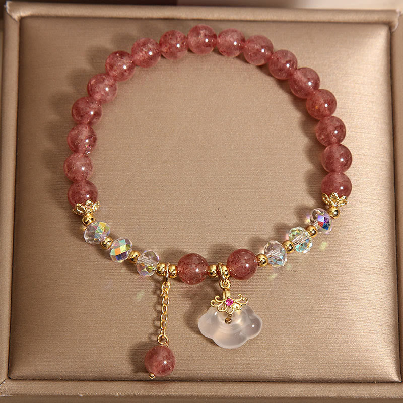 Natural Strawberry Quartz Crystal White Agate Auspicious Cloud Healing Bracelet - Image 7