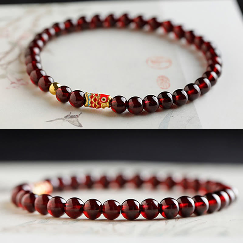 999 Gold Koi Fish Natural Garnet Protection Bracelet - Image 7