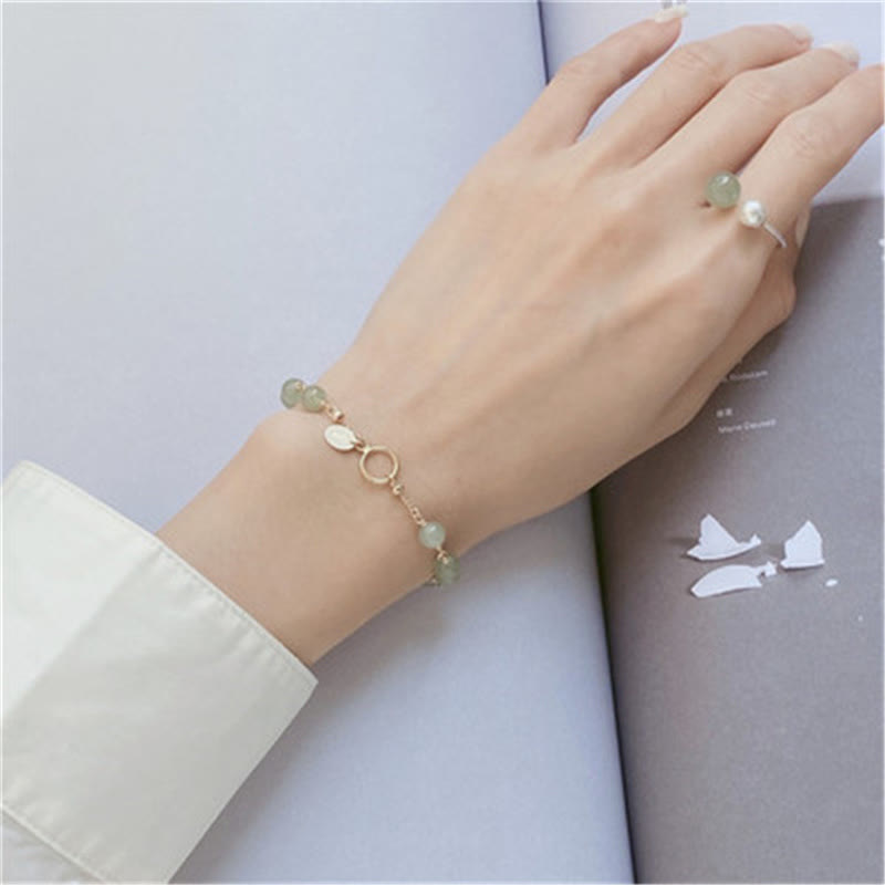 14k Gold Plated Hetian Jade Beaded Prosperity Chain Bracelet - Image 7
