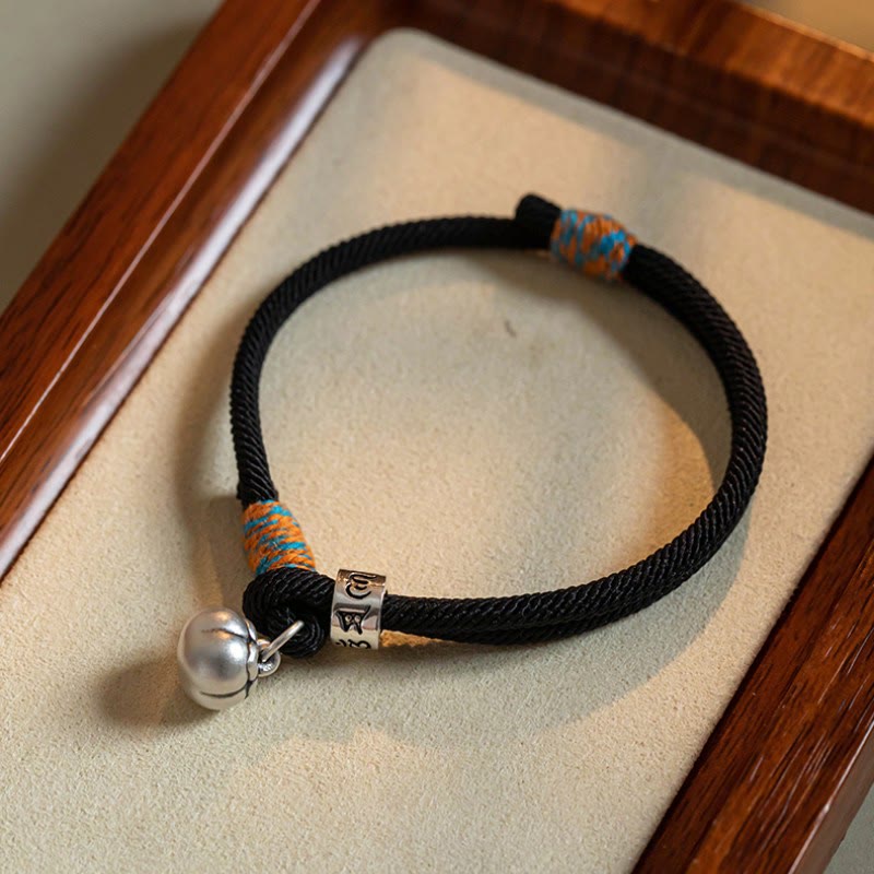 925 Sterling Silver Tibetan Handmade Om Mani Padme Hum Persimmon Charm Luck Protection Braided Bracelet