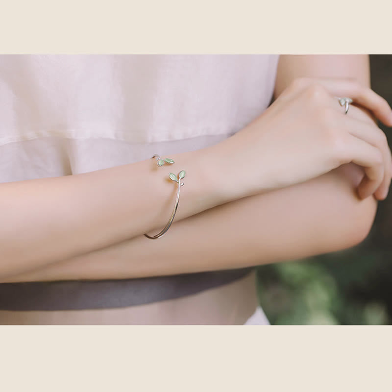 Leaf Pattern Cat Eye Support Cuff Bracelet Bangle - Image 16