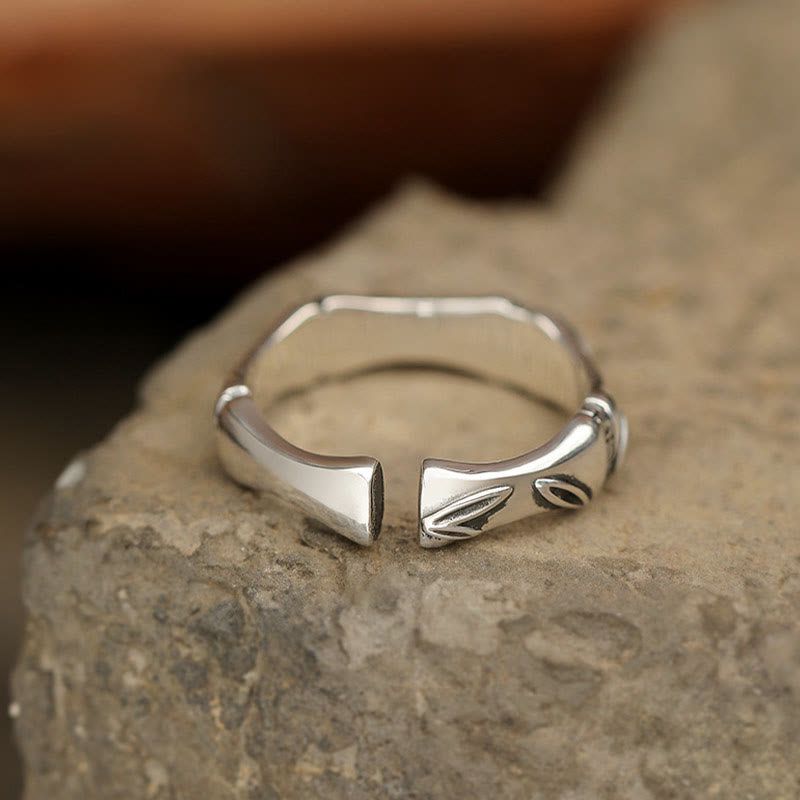 Simple Bamboo Design Copper Luck Wealth Adjustable Ring - Image 4