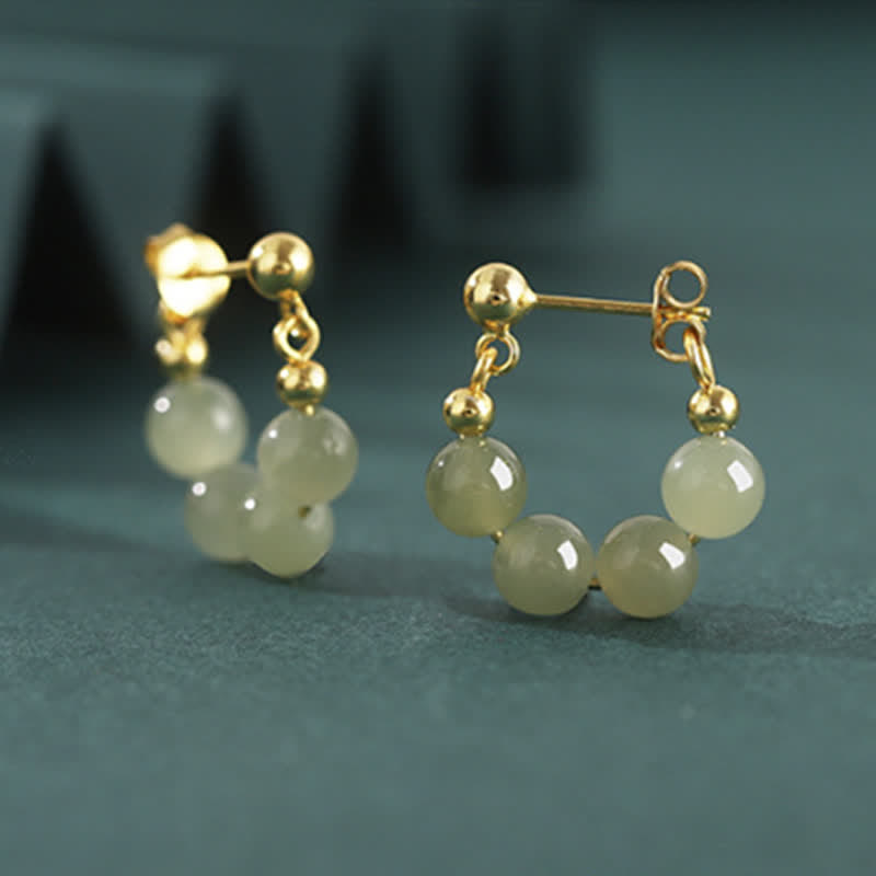 925 Sterling Silver Hetian Jade Red Agate Beaded Abundance Earrings - Image 5