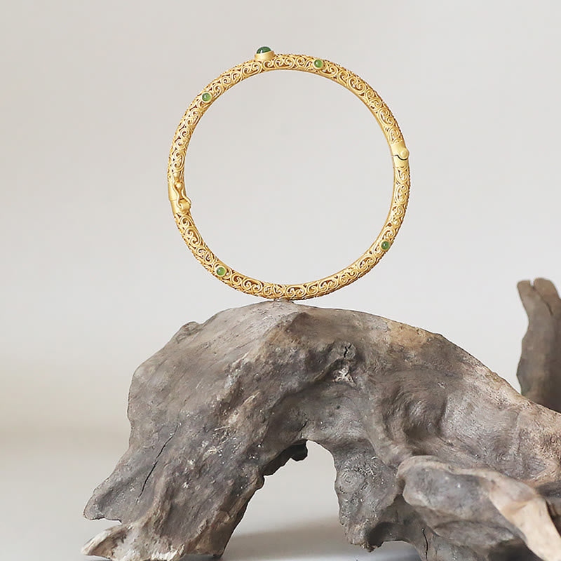 Cyan Jade Copper Auspicious Clouds Calm Healing Bracelet Bangle - Image 7