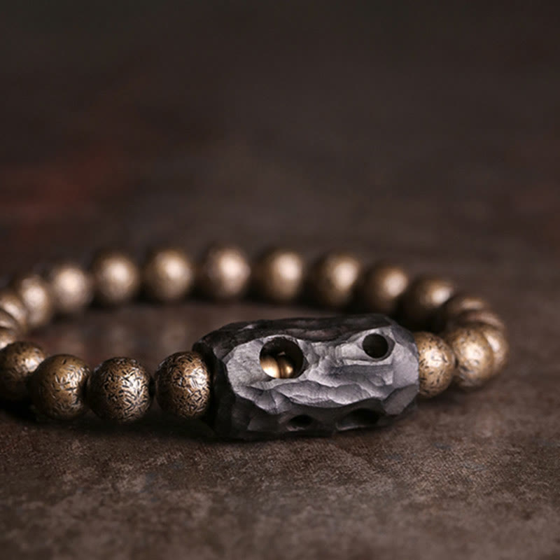 Tibet Ebony Wood Copper Peace Balance Beaded Bracelet - Image 6