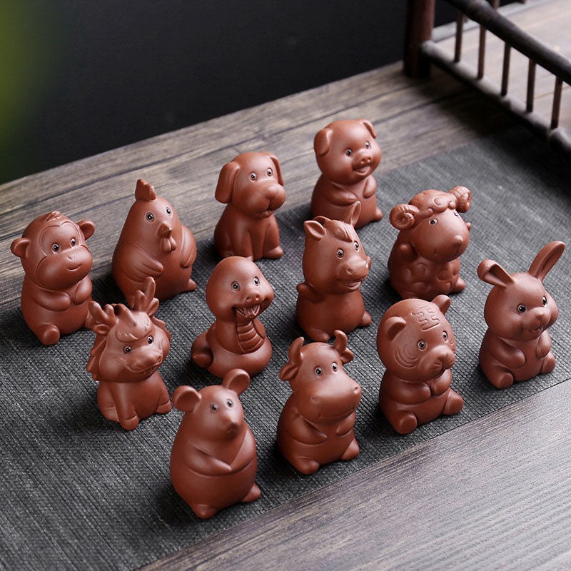 Chinese Zodiac Purple Clay Wealth Ceramic Tea Pet Home Figurine Decoration