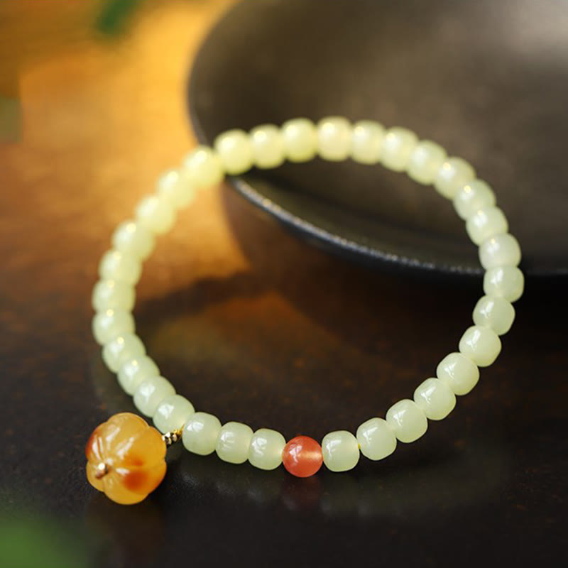 Natural Hetian Jade Pumpkin Amber Red Agate Crystal Prosperity Bracelet - Image 6